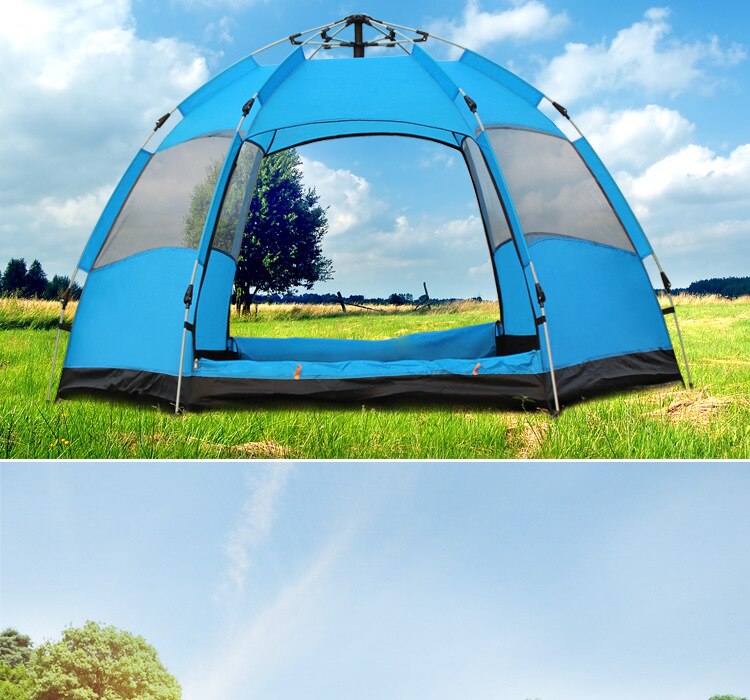 Cheap Goat Tents Automatic multi person double layer 5 8 people hexagonal tent outdoor camping camping rain tent Tents 
